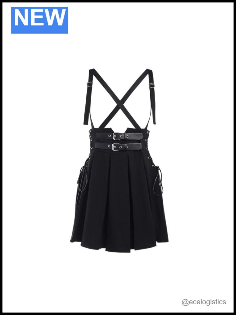 Goth Pleated Mini Skirt with Suspenders High Waist A-Line